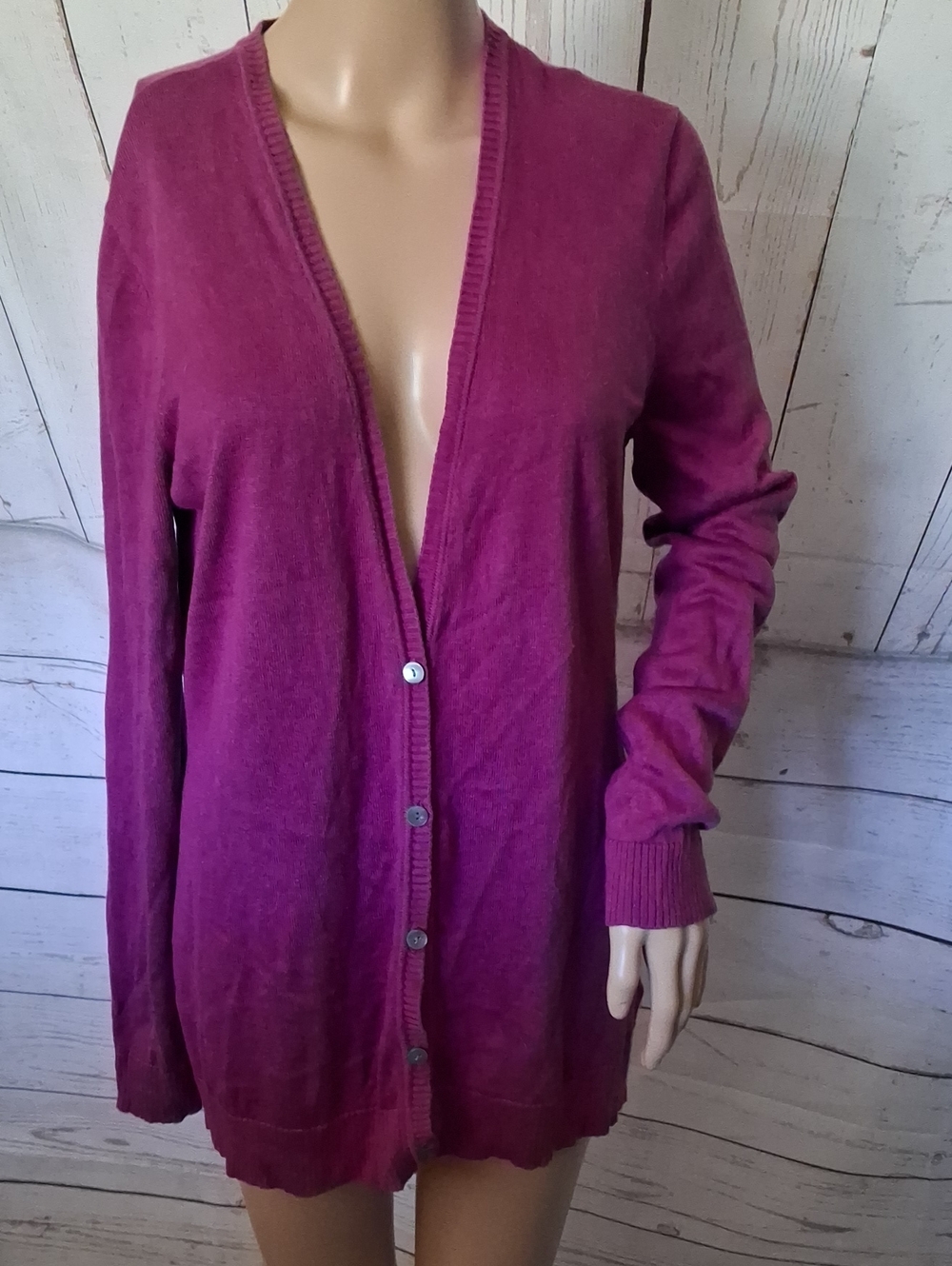 Jones New York Magenta Button-Front V-Neck Cardigan Silk/Cashmere Large